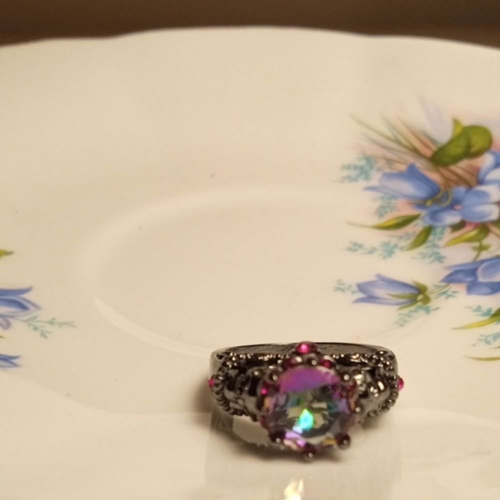Blue And Pink Aura Ring Size 7